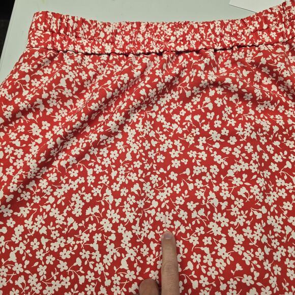 Women's J. Crew Red & White Floral Elastic Waist Midi Skirt | Size Small - Picture 10 of 11